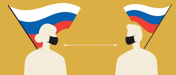 Російський Прапор Люди Масці Приклад Векторного Силуету Медичні Маски Коїдів — стоковий вектор