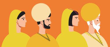 Hindu insanlar, din Hinduizm. Düz vektör stok çizimi. Dini giyinmiş insanlar. Ulusal itiraf. Dini öğretim. Erkekler ve kadınlar Hinduizm yapar. Vektör grafikleri