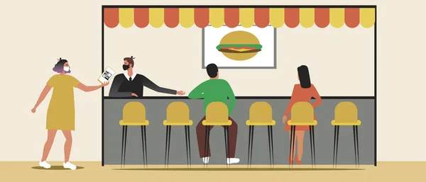Visitar Restaurante Fast Food Com Código Ilustração Estoque Vetorial Plano —  Vetores de Stock