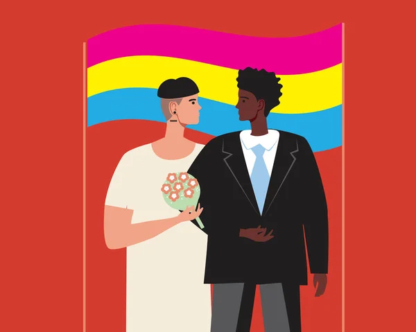 Boda Personas Pansexuales Bandera Pansexualidad Ilustración Vector Plano Adultos Cisgénero — Archivo Imágenes Vectoriales