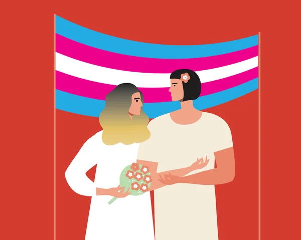 Свадьба Трансгендеров Флаг Трансгендеров Плоский Векторный Инвентарь Взрослые Трансгендеры Права — стоковый вектор
