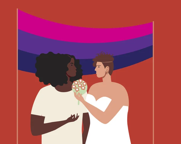 Свадьба Бисексуалов Флаг Бисексуальности Плоский Векторный Инвентарь Бисексуальные Взрослые Права — стоковый вектор