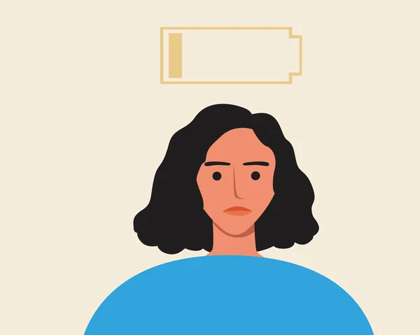 Kadının üzgün yüzü, duygusal çöküntüsü. Düz vektör stok çizimi. Düşük enerji yükü. Üzüntü, depresyon konsepti. Duygular ve duygular. Akıl sağlığı. Kadın depresyonda.