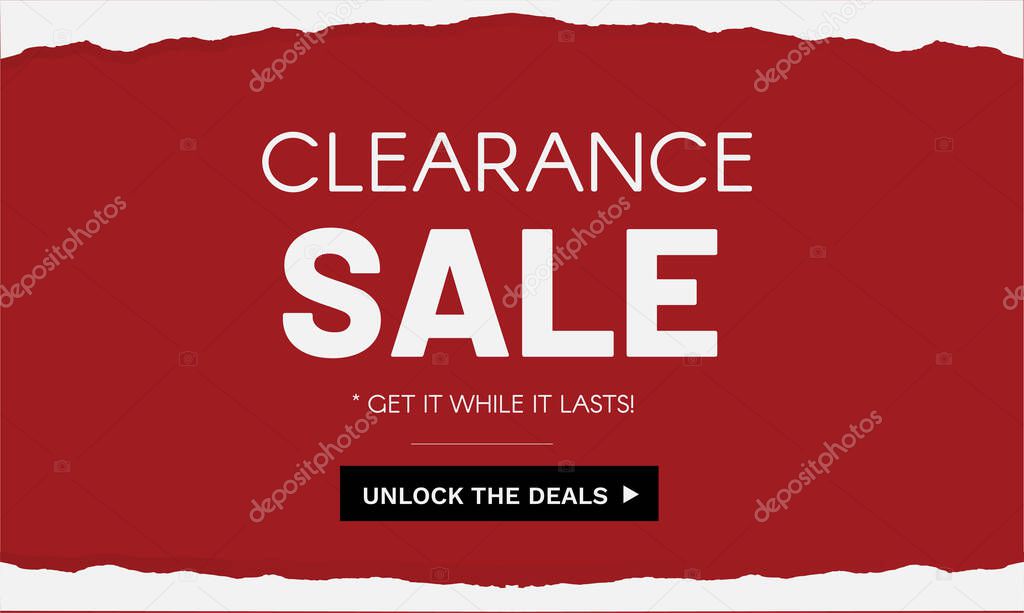 Clearance Sale banner, flyer, advertisement, poster. Flash sale, discount, promotion, marketing with Unlock the deals button, and papercut background. Vector Illustration