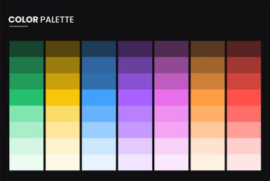 Color Palette, Shade Card, Color theory, theme, guide, harmony. Vector Illustration. Set of trending Pantone. Vector Illustration showing color scheme patterns for UI, web, dashboard.