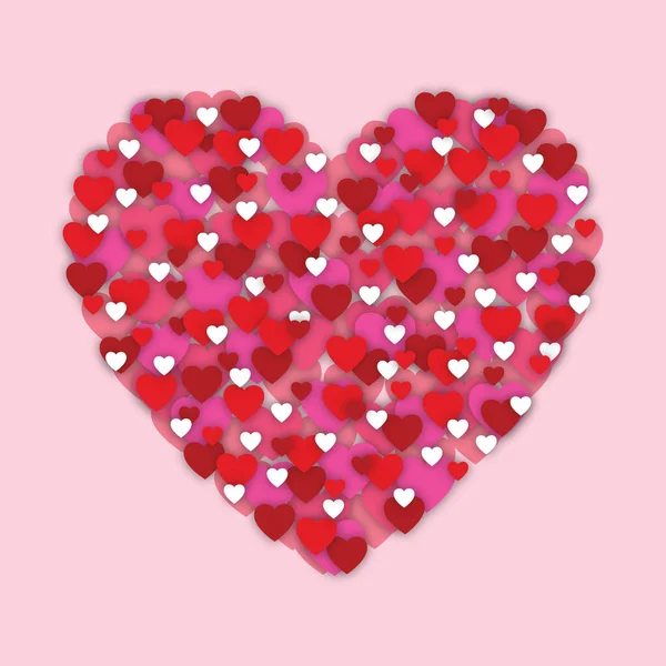 Valentinstag Zusammensetzung Aus Kleinen Herzen Herzform Liebeskonzept Vektorhintergrund Grußkarte — Stockvektor