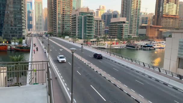 Dubai Zea Listopada 2020 Widok Góry Mostu Jbr Marina Wieloma — Wideo stockowe