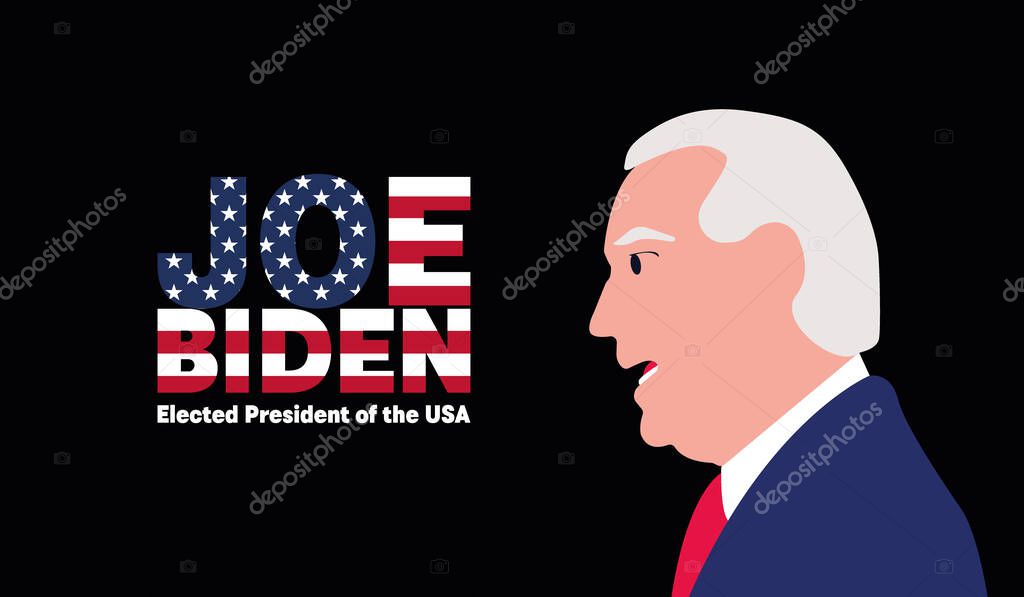 Joe Biden Elected US president. It was chosen in 2020. Announcement of the results voted the president of the United States. USA Flag Lettering.