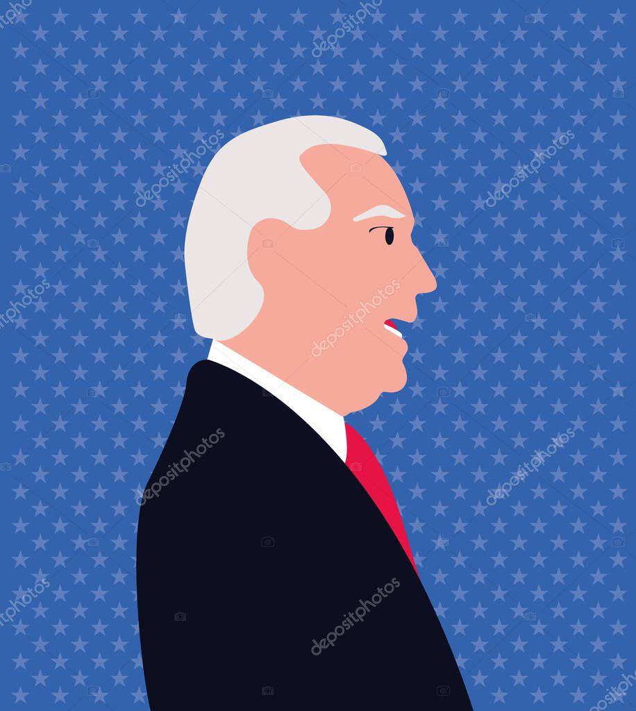 Elected US president. It was chosen in 2020. Announcement of the results voted the president of the United States. Starry blue background.