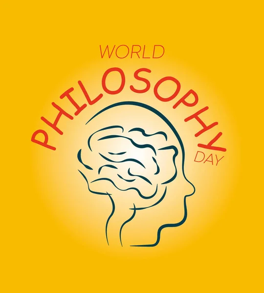 世界哲学日背景矢量图解 人脑的线性形式 黄色背景 — 图库矢量图片