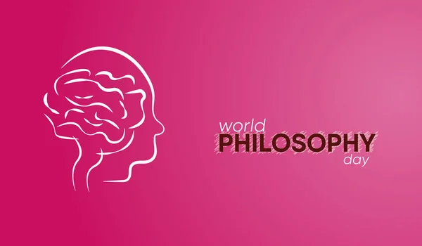 世界哲学日背景矢量图解 人脑的线性形式 粉色背景 — 图库矢量图片