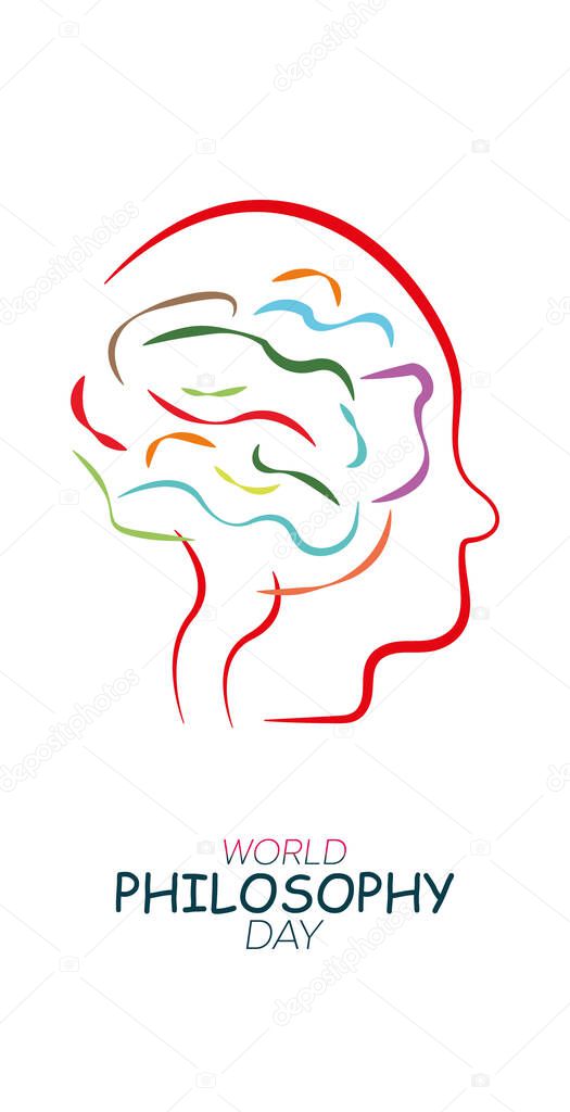 World Philosophy Day Background Vector Illustration.Linear form of the human brain. White background.
