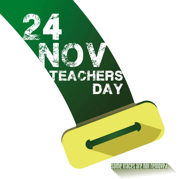 十一月二十四日教师节绿板擦隔离白色背景 准备好正方形设计 一些痕迹没有被清除 中的信息 — 图库矢量图片