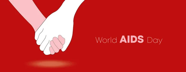 有人牵着手有艾滋病 世界艾滋病日 艾滋病意识图标的设计 在红色背景上孤立的向量图 — 图库矢量图片