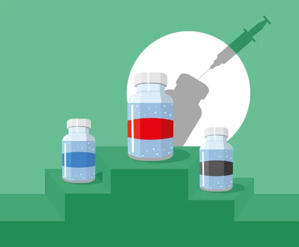 Les Compagnies Pharmaceutiques Les Pays Qui Sortent Podium Concept Vaccination — Image vectorielle