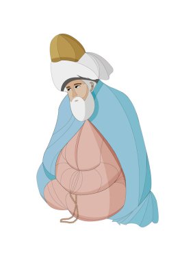Mevlana Celaleddin-i Rumi, 17, 1273 Konya, Türkiye, Seb-i Arus. Beyaz arkaplan.