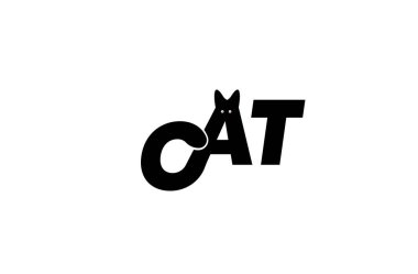 Kedi metninin içinde modern logo tasarımı. Kedi logo vektör şablonu. Tasarım için vektör illüstrasyonu, işaret, logo.