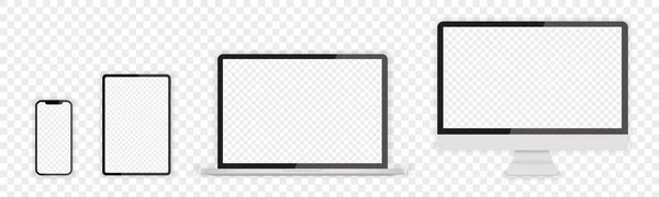 Moderne Geräte Mit Transparenter Bildschirmvorlage Realistische Vektorillustrationen Von Smartphone Tablet — Stockvektor