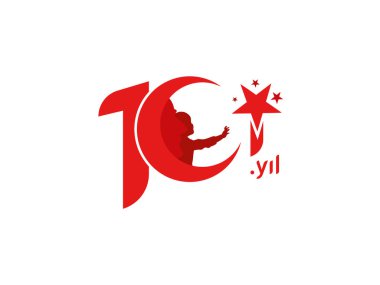 101 yıllık logo. 101 yıllık kırmızı Türk bayrağı, çocuk ve Atatürk 'ün temsilcisi. 101. yıldönümü. Türk bayraklı 101. yıl dönümü logosu. Beyaz arkaplan.