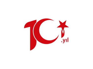 101. yıl logosu. Türk Bayrak Vektörü İllüstrasyonu. 101. yıldönümü. Türk bayraklı 101. yıl dönümü logosu. Beyaz arkaplan.