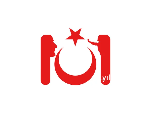 101 Anos Logotipo Ilustração Vetorial 101 Anos Bandeira Turca Vermelha —  Vetores de Stock
