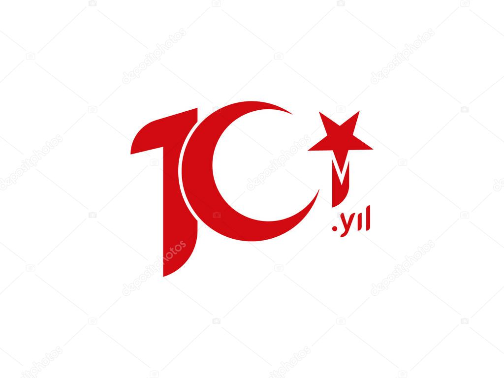 101th year logo. Turkish flag Vector Illustration. 101th Anniversary. 101th anniversary logo with Turkish flags. White background.