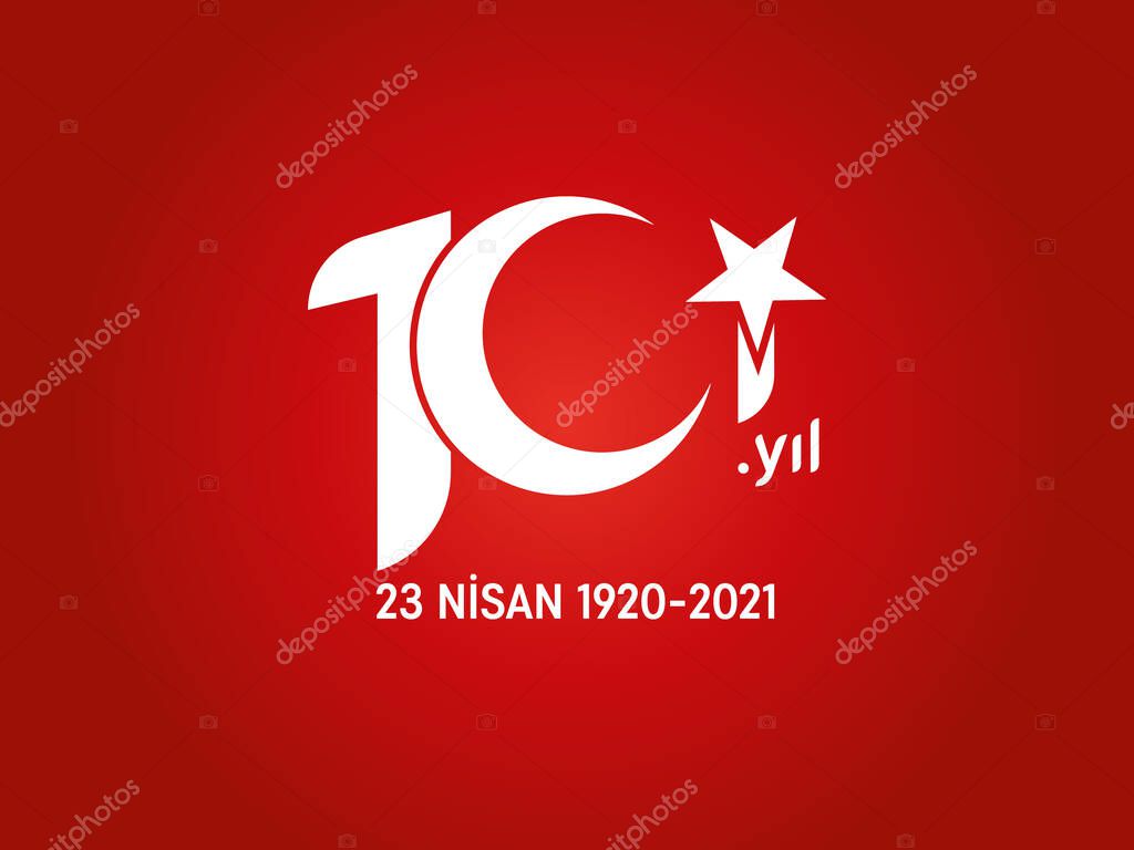 101th year logo. 101st.Year Children's Day April 23 red Turkish flag Vector Illustration. 101th Anniversary. 101th anniversary logo with Turkish flags. Red background.
