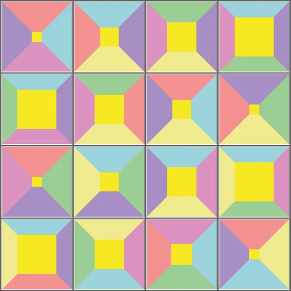 三角形のカラフルなタイルの床 ベクトルシームレスパターン セラミックテクスチャ背景 シームレスなタイリングパターン カラフルなセラミックレンガの壁 柔らかい色のモダンなデザイン — ストックベクタ