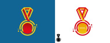 Farklı kurdele madalyası ve kupa simgeleri logosu. Birincilik madalyası, kazanan ve ödül logosu. Vektör simgesi illüstrasyon işareti al. Ödül vektör ikonu. Modern logo grafik çizgi sanat tasarım simgeleri. 