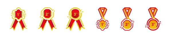 Set Different Ribbon Medals Trophy Icons Logo First Second Third — Stock Vector