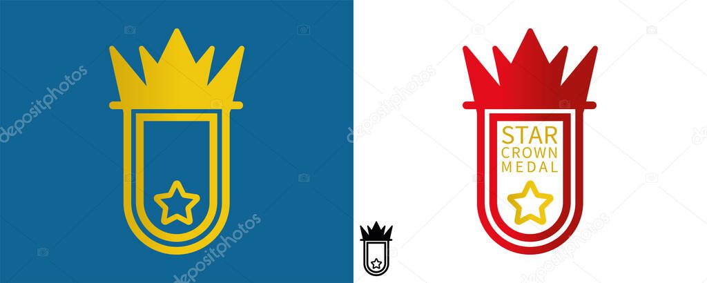 Set of different medal and crown icons logo. Royal crown and stars award logo icons. Get vector icon illustration sign. Award vector icon. Modern logo graphic line art design icons.
