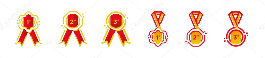 Set Different Ribbon Medals Trophy Icons Logo First Second Third Stock Illustration