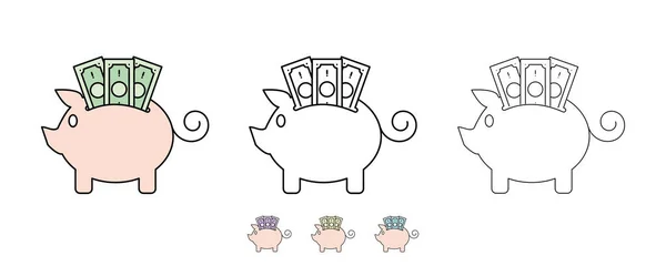Icônes Transférer Papier Monnaie Une Tirelire Papier Monnaie Porc Tirelire — Image vectorielle