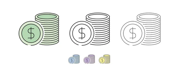 Ensemble Icônes Pièces Économies Dollars Gagnant Argent Valeur Économique Argent — Image vectorielle