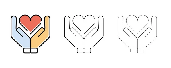 Woman Man Holding Heart Hands Symbol Icon Love Line Icons — Stock Vector