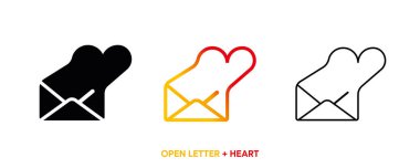 Mektupla birlikte kalp ikonu satırı. Renk, siluet ve çizgi ayarlandı. Web mobil uygulama logo tasarımınız için yaratıcı harf aşk simgesi. Çizgi vektör çizimi. Düzenlenebilir vektör vuruşu.