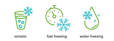 Fast freezing icon. It is the clock and dot point icon. This symbol is the symbol for the freezing point of water. Colorful snowflake icon. Editable Stroke. Logo, web and app.