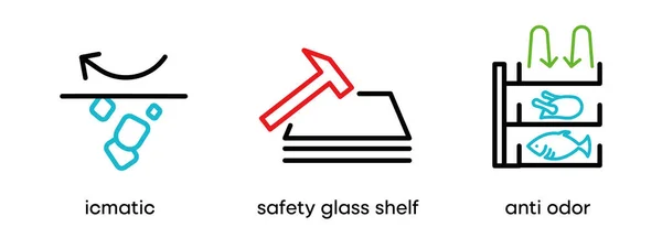 Ice Machine Safety Glass Shelf Odor Icon Set Symbol Refrigerator — Stock Vector