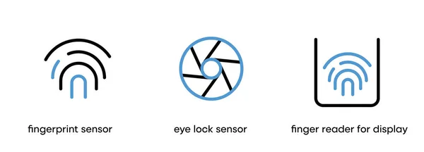 Phone Sensors Icon Set Finger Reader Eye Lock Touch Screen — Stock Vector