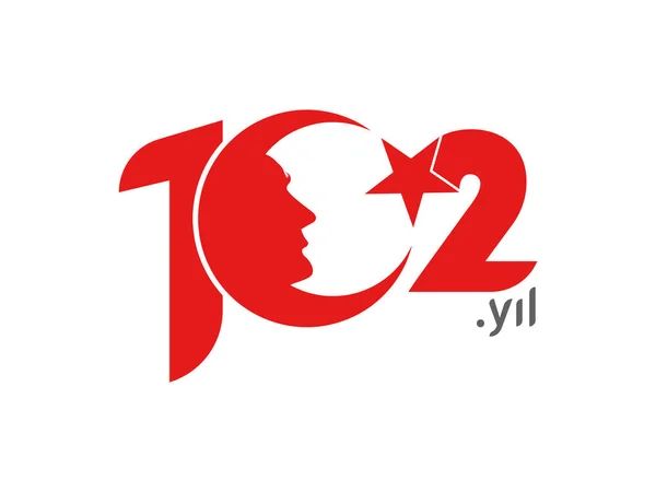 102 Years Logo 102 Year Old Red Turkish Flag Ataturk —  Vetores de Stock