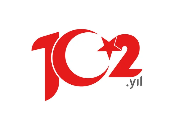 102 Years Logo 102 Year Old Red Turkish Flag Vector — Διανυσματικό Αρχείο