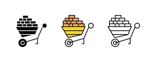 Wheelbarrow Brick Construction Icon Set Engineering Icon Art Vector Illustration — Stock Vector