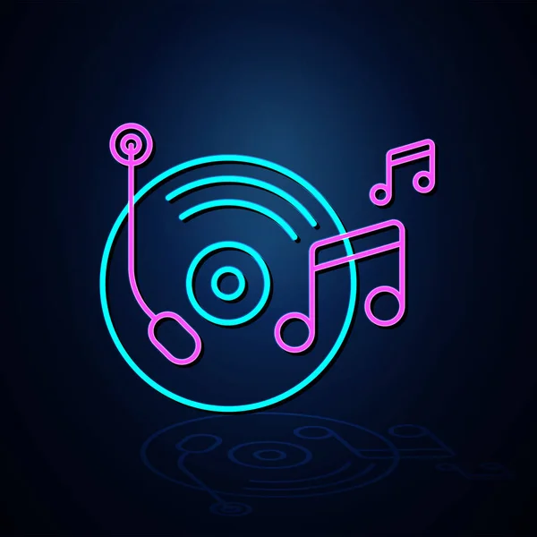 Gramophone Music Note Icon Neon Color Look Clear Neon Line — Stock Vector