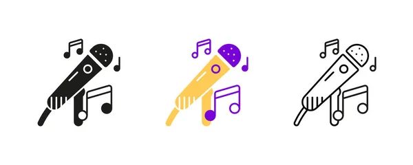 Ensemble Icônes Pour Microphone Notes Musique Icône Divertissement Musique Illustration — Image vectorielle