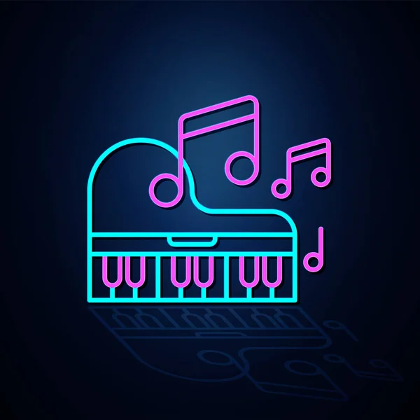 Piano Color Neón Icono Nota Musical Claro Icono Línea Neón — Vector de stock