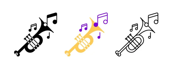 Trumpet Musical Notes Icon Set Entertainment Music Icon Art Vector — Stock Vector