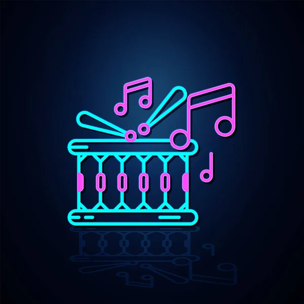 Neon Drum Snare Drum Und Note Icon Sehen Klar Aus — Stockvektor