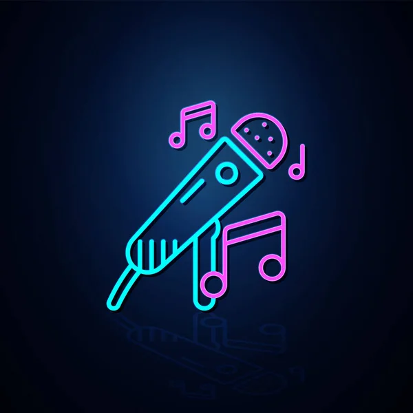 Neon Microphone Note Icon Looks Clear Neon Line Icon Entertainment — Stock Vector