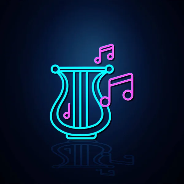 Neon Harp Instrument Noot Icoon Ingeschakeld Neon Lijn Icoon Entertainment — Stockvector