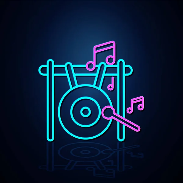 Neon Big Gong Musical Note Icon Neon Line Icon Entertainment — Stock Vector